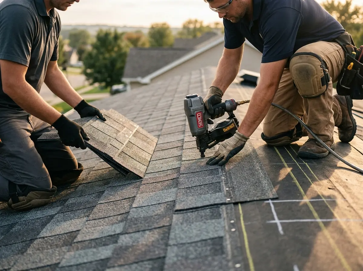 Professional roofer working on a residential roof in Beckley